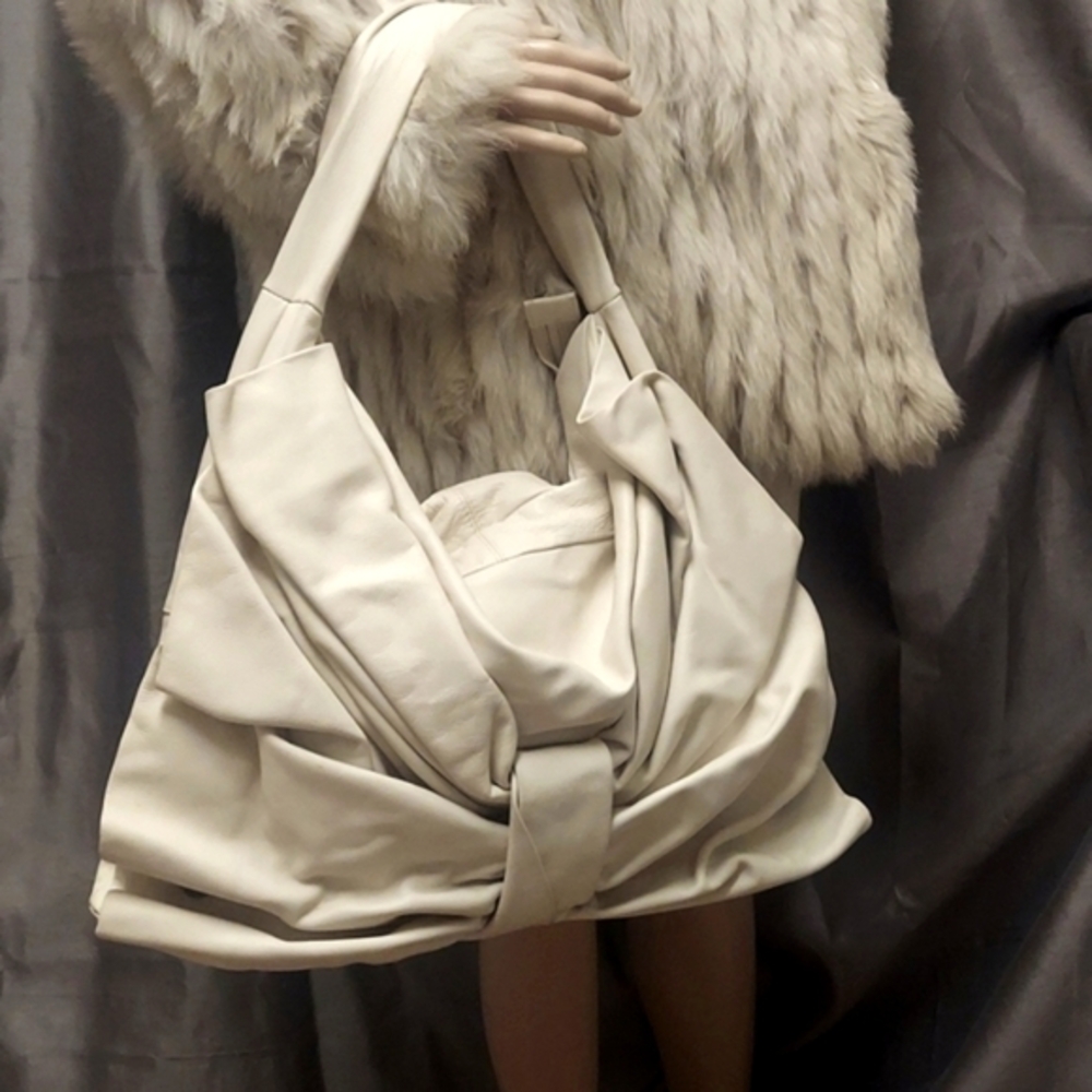 Renato Angi Italian Vintage Hobo Slouch Beige Leather Large Bag